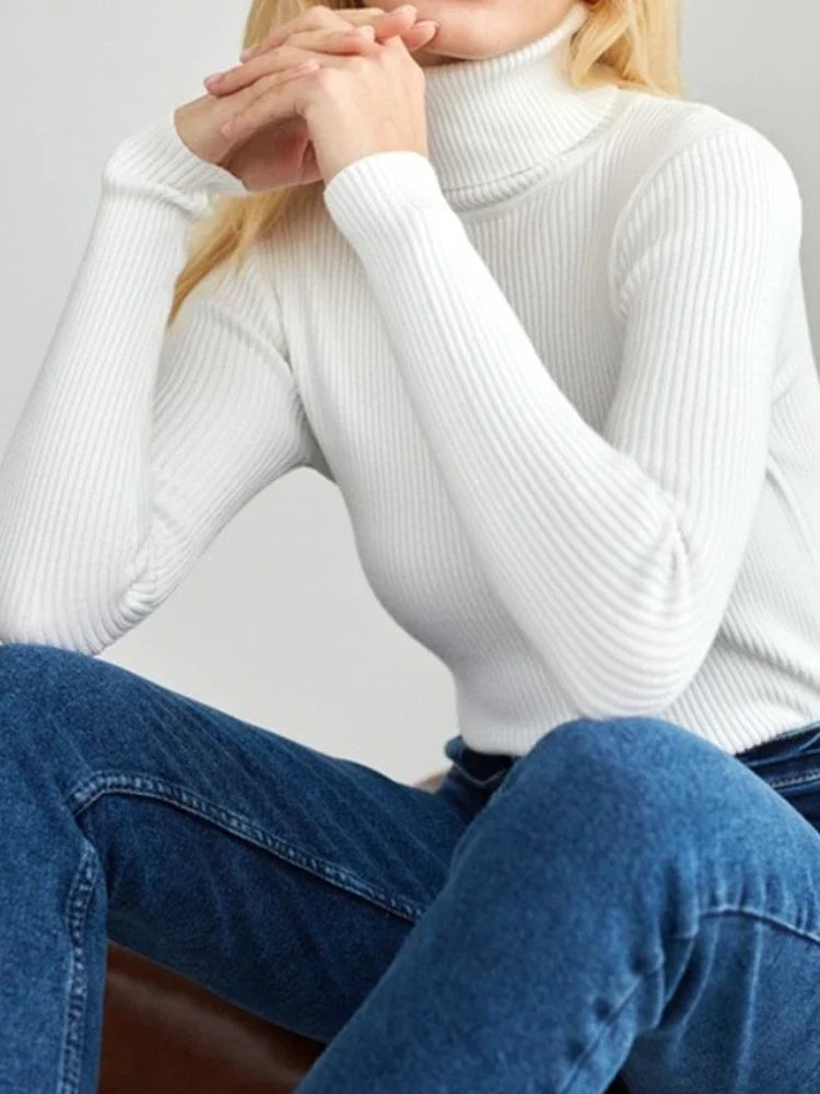 Women's Ribbed Turtleneck Sweater Long Sleeve
