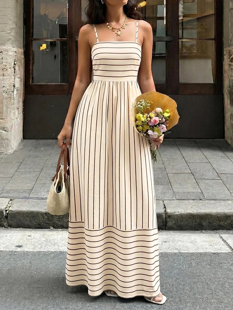 Women's Striped Spaghetti Strap Maxi Dress
