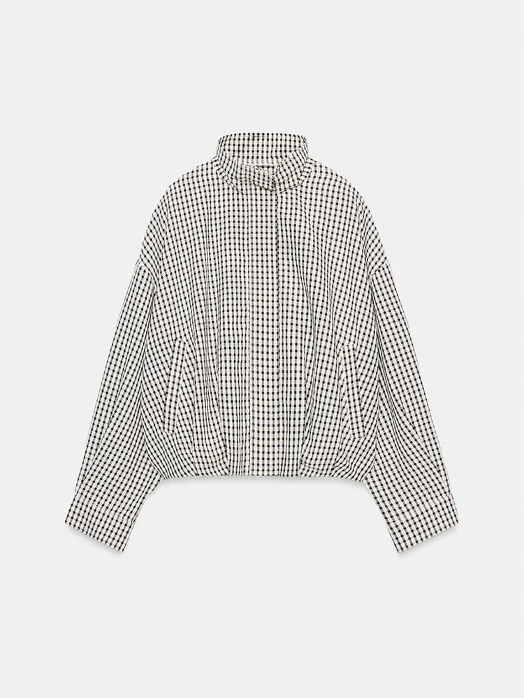 Gingham Cropped Zip-Up Jacket