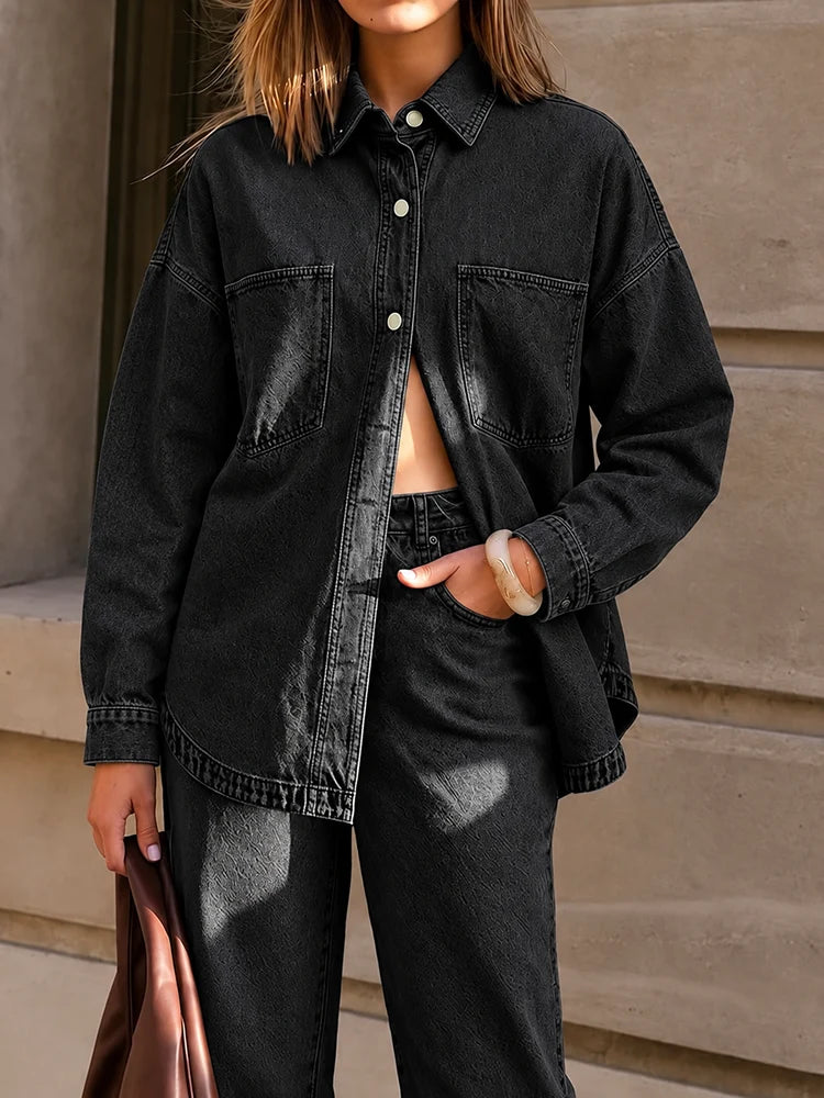 Vintage Wash Oversized Denim Shirt Jacket