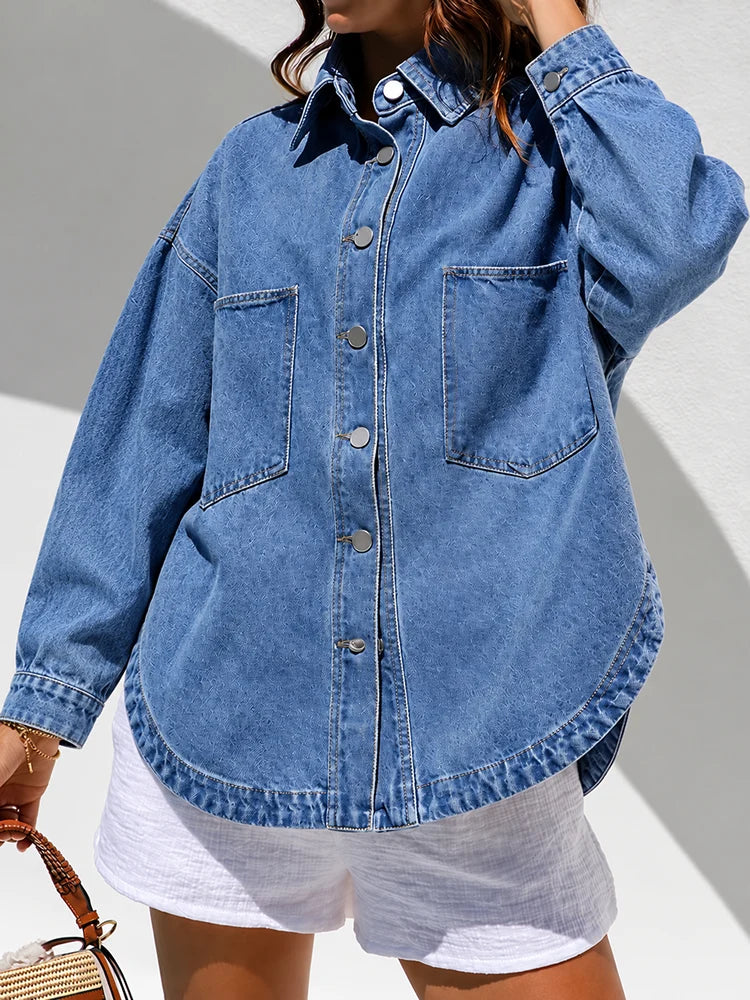 Vintage Wash Oversized Denim Shirt Jacket