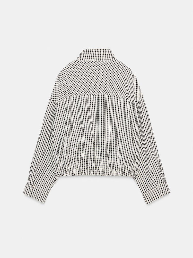 Gingham Cropped Zip-Up Jacket