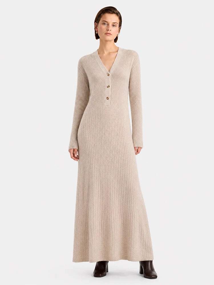 The Soft Wool V-Neck Knit Dress