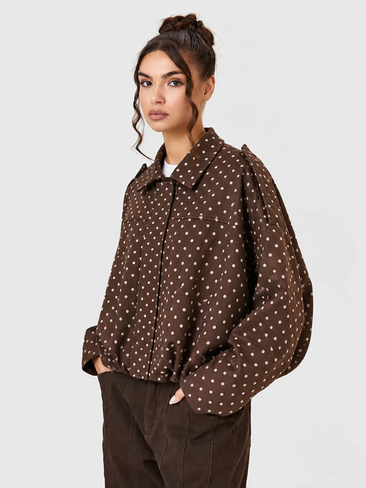 Women's Vintage Collared Zip Up Jacket Oversized Casual Outerwear