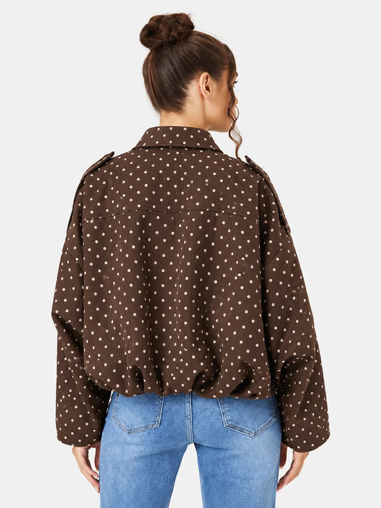 Women's Vintage Collared Zip Up Jacket Oversized Casual Outerwear
