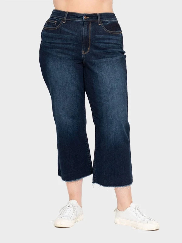 Judy Blue High Waist Raw Hem Denim Shorts - PLUS