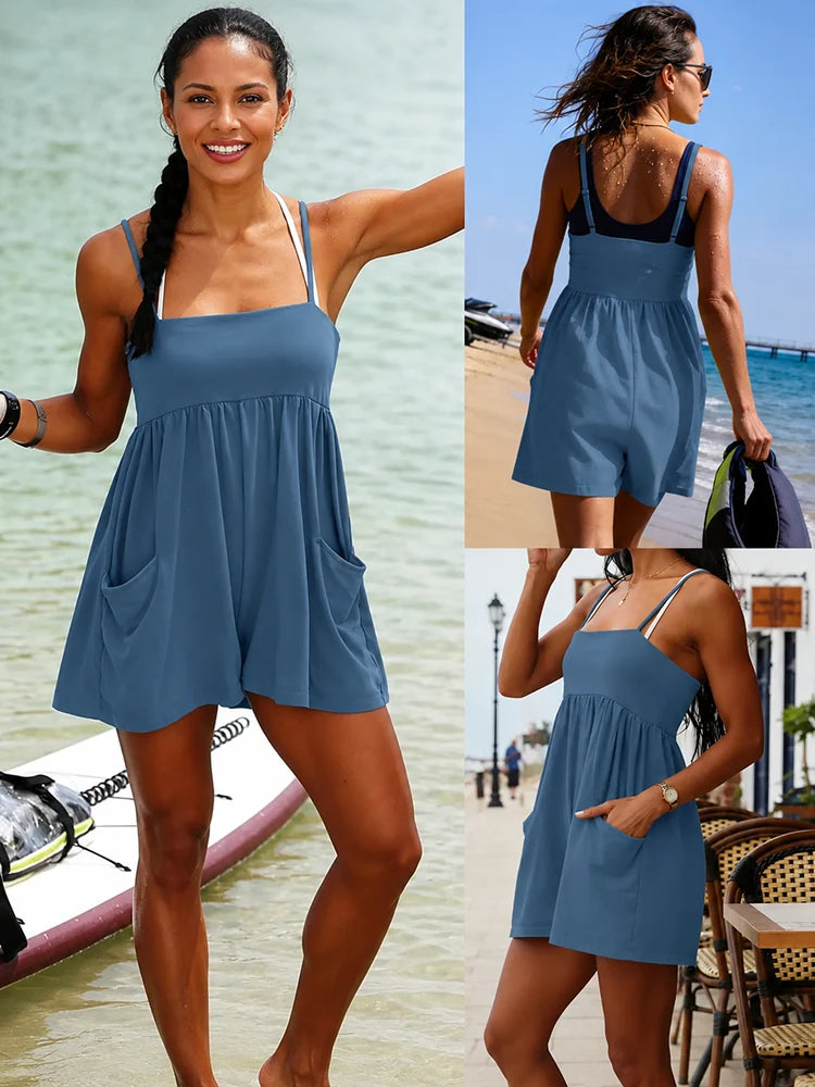 Square Casual Cami Off Shoulder Loose Sports Jumpsuit