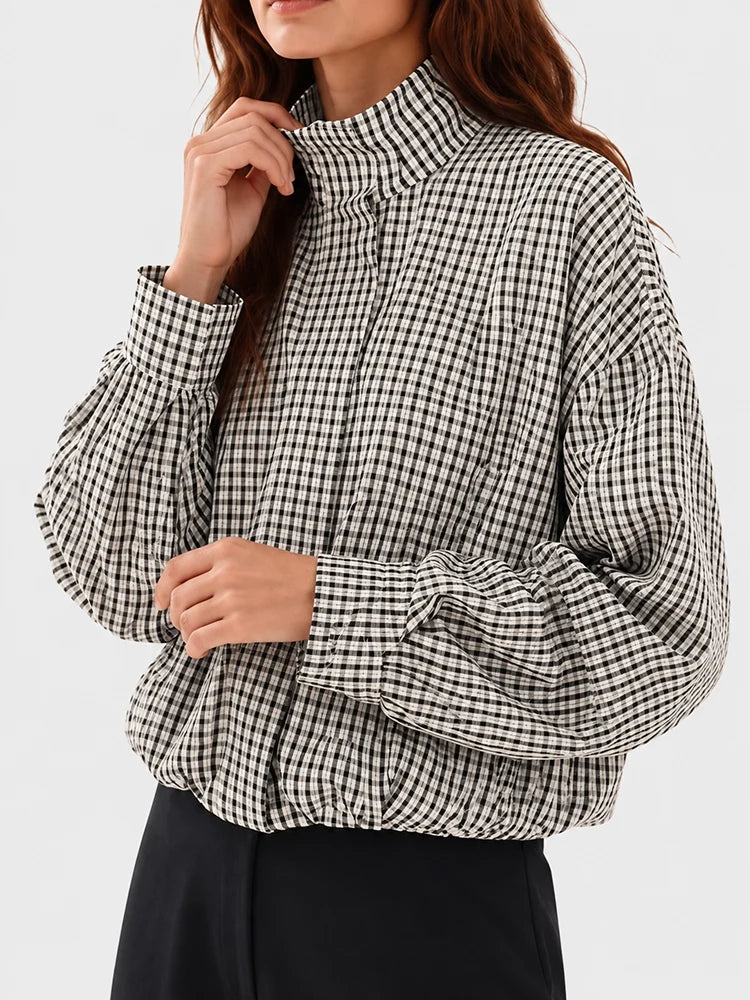 Gingham Cropped Zip-Up Jacket