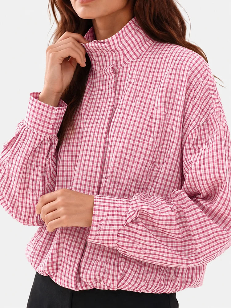 Gingham Cropped Zip-Up Jacket