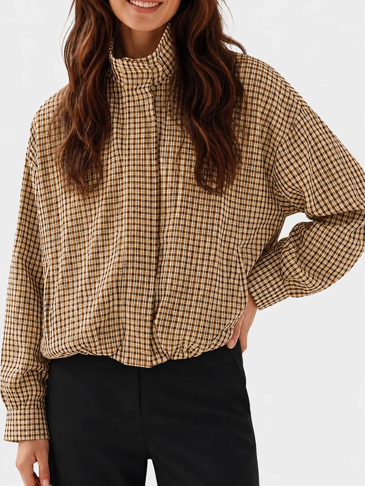 Gingham Cropped Zip-Up Jacket